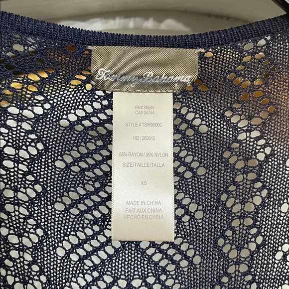 Tommy Bahama navy blue open crochet knit front tie swim cover up Dress Size XS - Picture 5 of 7